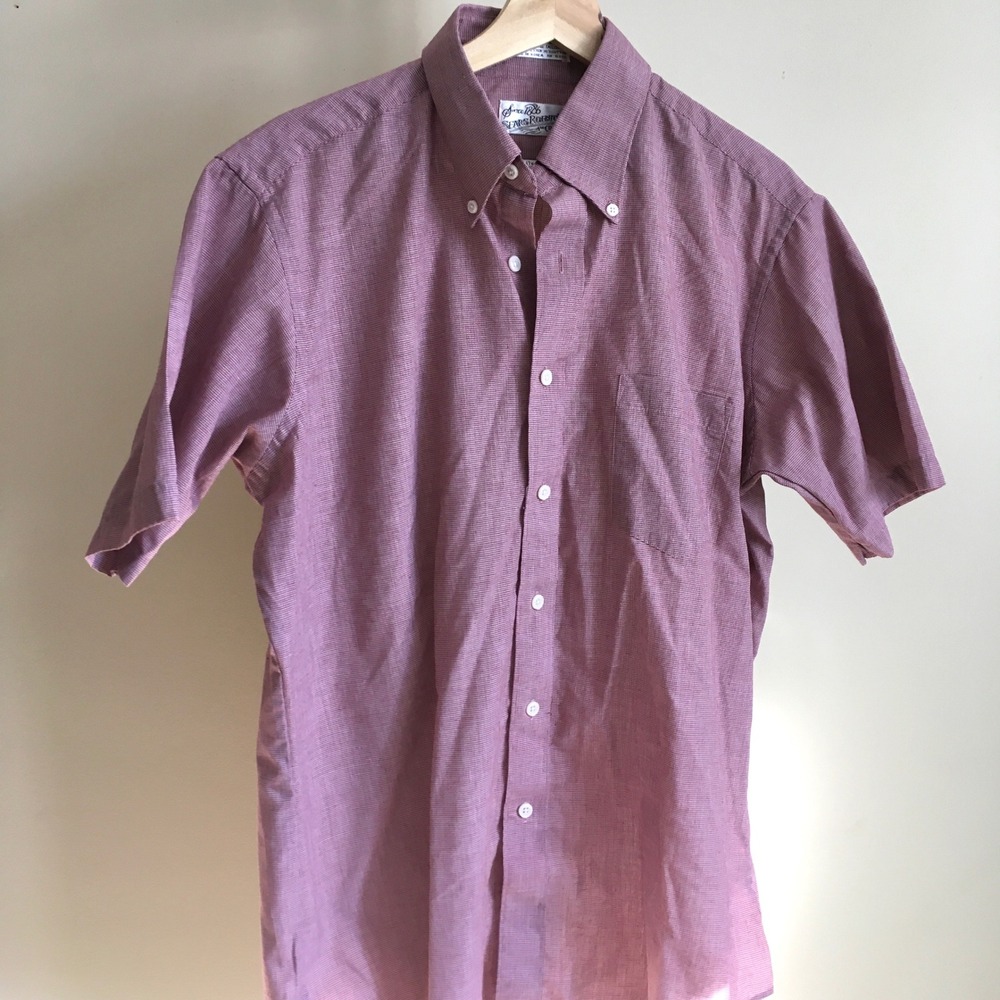Sears Roebuck Red Gingham Button Down Short Sleeve Shirt Size 17 1/2